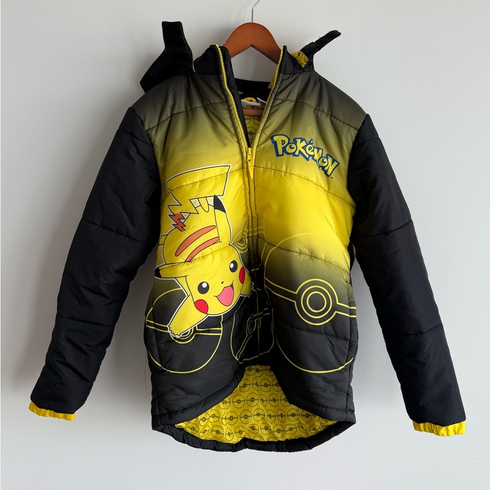 NWT Pokémon Pikachu Boys Winter Coat Puffer Jacket in Yellow/Black Size 14/16 - Picture 7 of 12